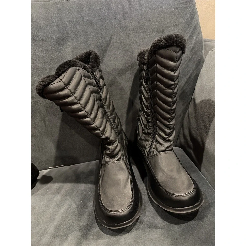 Totes Jodi Black Boots Sz 8 Waterproof Winter Side Zip Quilted